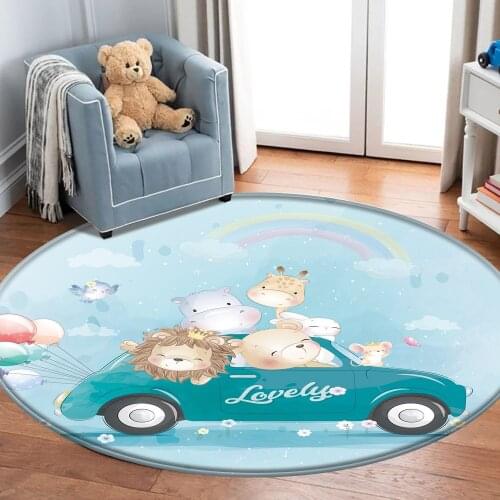 Baby Play Mat Train Animal Panda Bear Pattern Children Comfortable Round Carpet Non-Slip Children Flannel Carpet Baby Carpet