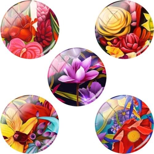 TAFREE Colorful Oil Painting Style Flowers Image Round Cabochon Dome Floral Diy Jewelrys Decoration For Necklace Earring AL347