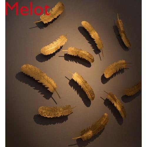 Creative Wall Decoration Luxury Living Room Background Wall Handmade Copper Golden Feather Wall Pendant Hanging Decoration