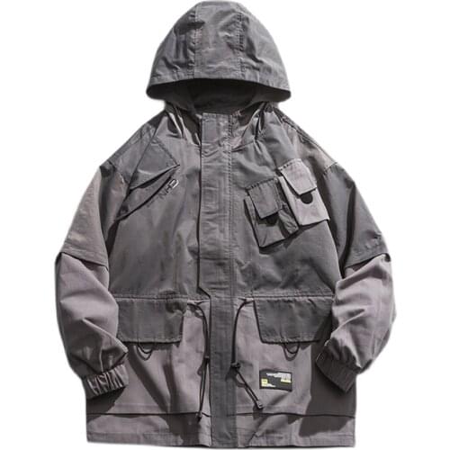 Techwear Multi-pocket Reflective Print Cargo Jackets Coats Men Casual Streetwear Harajuku Loose Outerwear Hip Hop Windbreaker