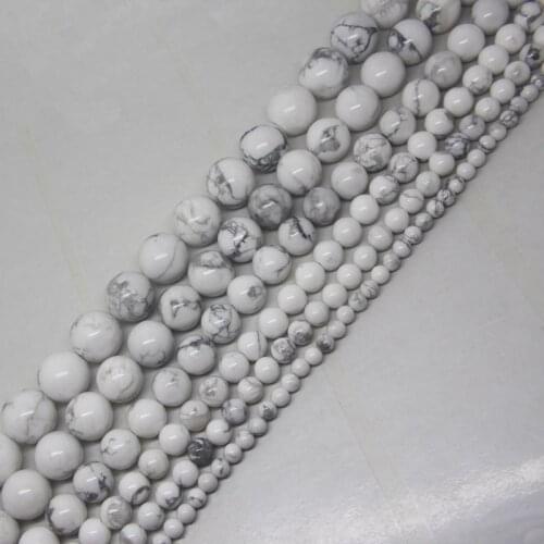 Mini.order is $7! 4-14mm White Turquoises howlite Round DIY Loose Beads 15"