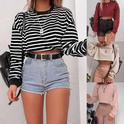 Fashionable Women´s Long Sleeve Striped T-shirt Loose Casual Jacket O-Neck Top