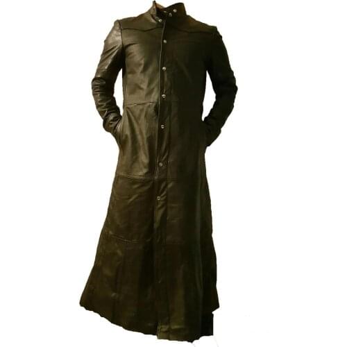 CREAZIONIINPELLE Mens Genuine Leather Trenchcoat Matrix Gothic Long Coat Jacket Made In Italy upto Chest Size 69 inches