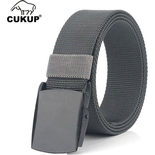 CUKUP New Design Black Automatic Buckle Metal Mens Waistbands Good Quality Canvas Belt Jeans Accessories Men 3.8cm Width CBCK175