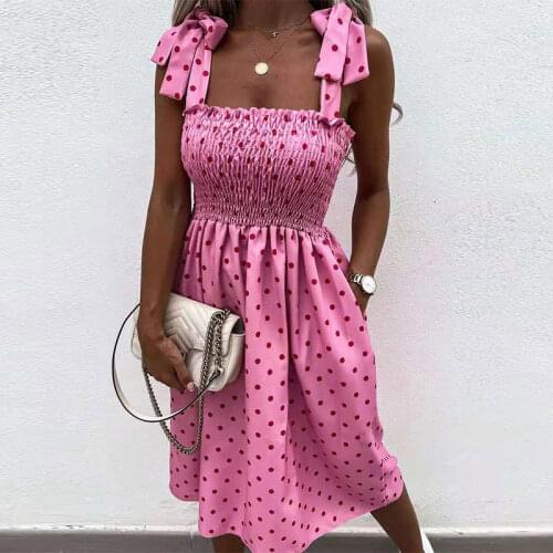 Lace Up Floral Print Women Midi Dress Sweet Sleeveless Spaghetti Strap Female Dresses 2021 Summer Ladies Fashion New Vestidos
