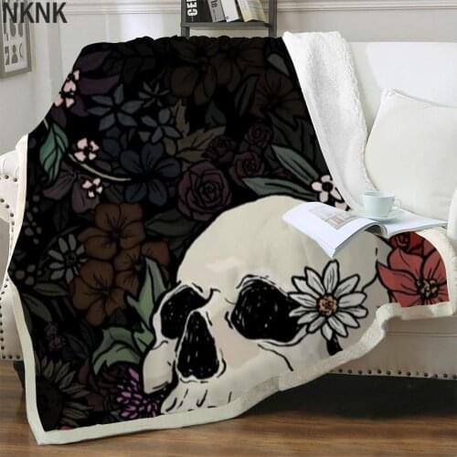NKNK Skull Blankets Flower Bedspread For Bed Colorful Bedding Throw Graffiti 3D Print Sherpa Blanket Fashion Premium Polyester