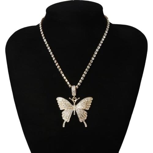 Butterfly Pendant Necklace Black Pink White Yellow Boho Trendy Cute Korean Alloy Rhinestone Ziconia For Women Girl Party Jewelry
