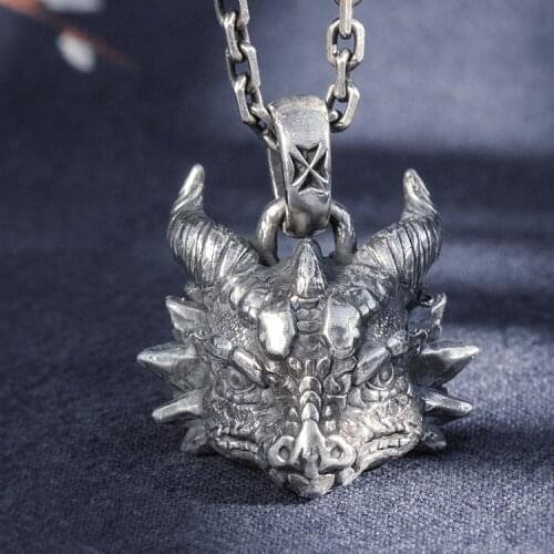 999 solid Sterling Silver Mens dragon Handmade high details retro collection pendant amulet A4474