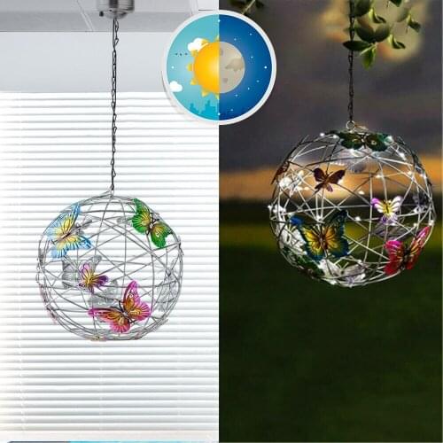 Hanging Solar Light Mesh Orb with Colorful Butterflies Outdoor Decorative