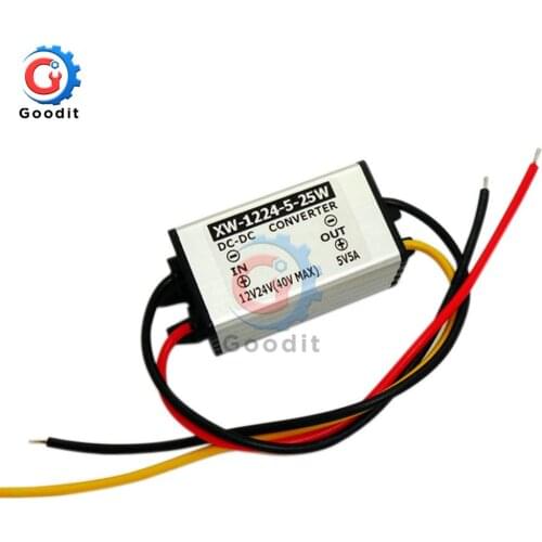 DC Step Down Power Adapter 12V/24V To 5V 5A 25W Waterproof Regulator Module Car Power Supply Converter Aluminum Alloy