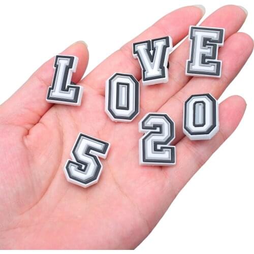TANSWEET 1pcs Letters Numbers Shoe Charms for Clog Sandals Decoration Wristband Bracelet Party Christmas Gifts
