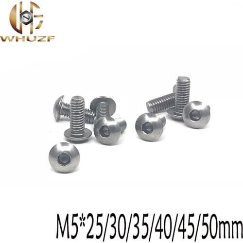 50pcs M5*25/30/35/40/45/50mm Stainless Steel 304 Round Head Screws Mushroom Hexagon hex Socket Button Head Screw Bolt