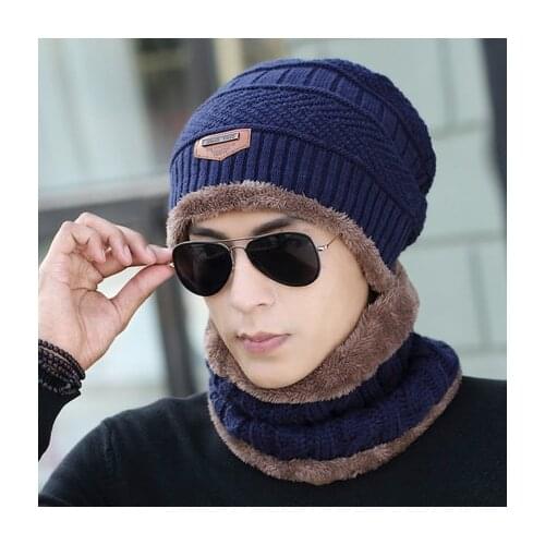 Knitted Hat Mens Autumn Winter Wool Caps Men Winter Scarf Hat Set Woman Balaclava Beanie Two-piece Ladies Hats Caps Wholesale