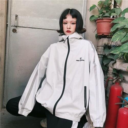 2020 Autumn Winter Loose BF Harajuku Matching Baseball Uniform Women Outerwear Long Sleeve Zipper Patchwork Jacket Female Coat