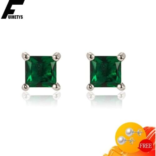 BaliJelry 925 Silver Earrings Jewelry Accessories for Women Wedding Engagement 6*6mm Emerald Gemstone Stud Earring Wholesale