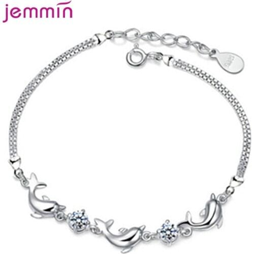 New Design 100% 925 Sterling Silver Dolphin Shape Pendant Bracelet For Women Girls Sterling Silver Jewelry Anniversary Gift