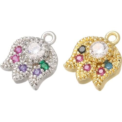 ZHUKOU 9x12mm brass cubic zirconia crystal small lotus pendant for women necklace earrings bracelet jewelry accessories VD518