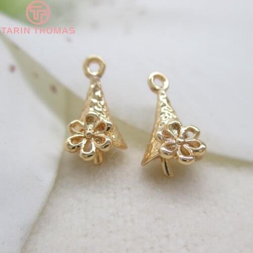 10PCS 10x6MM 24K Gold Color Plated Brass Flower Half Hole Beads Caps Beads Connector High Quality Jewelry Accessories