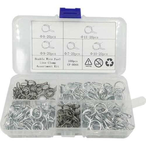100PCS Automobile Double Wire Fuel Line Silicone Hose Tube Spring Clips Size 5-18 Clamp Assortment Kit Car Accessories