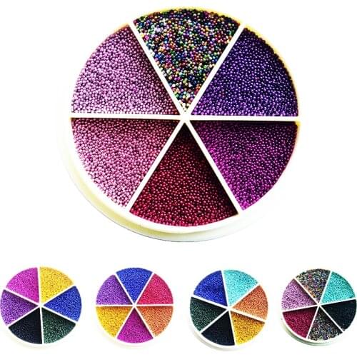 6 Grids Beads for Nails Tiny Micro Metal Caviar 0.8-1mm 3D Design Rose Gold Silver Jewelry Manicure DIY Steel Ball Decoration