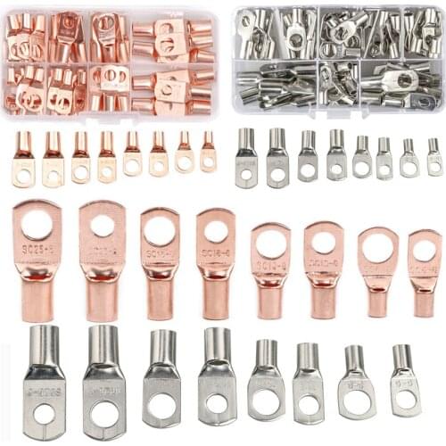 60Pcs Assorted SC Bare Terminals lug Tinned Copper Tube Lug Ring Seal Battery Wire Connectors Bare Cable Crimp/Soldered Terminal