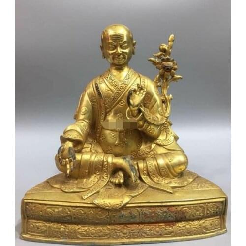 8'' bronze copper gold tibetan buddhism guru buddha Lama statue