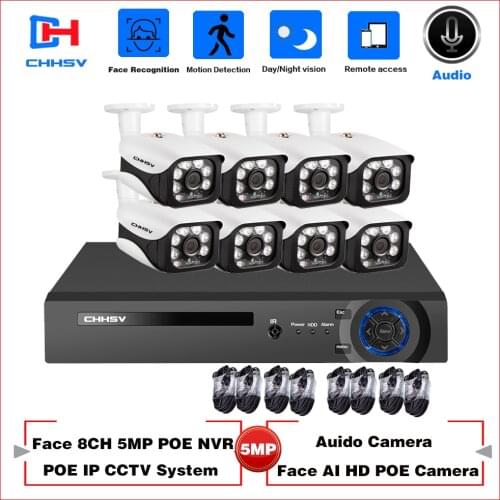Audio Record Surveillance PoE IP Camera H.265 8CH NVR Face detection Security Camera System Kit 5mp AI Poe waterproof Cameras