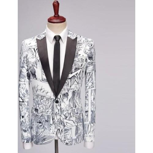Blazer men groom suit mens printing suits traje novio boda hombre fashion costume singer stage clothing slim formal dress