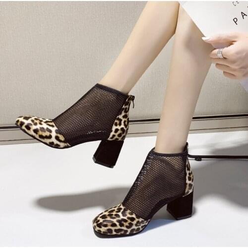 Summer Leopard Sandals Women High Heels Breathable Shoes Lace Woman Pumps Womens Platform Sandals Fashion Ladies High Heel 2021