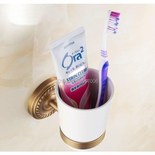 Free shipping Retro Wall Mounted Antique Bronze Single Ceramic Cup&Tumbler Holders Bathroom Accessories Toothbrush Holder ZR2650