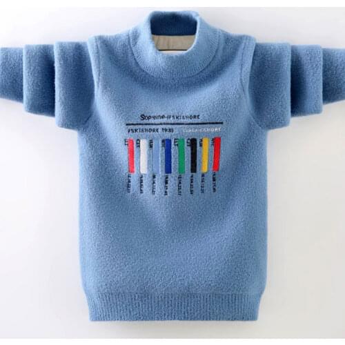Kids boys knit sweater new autumn and winter plus thick velvet round neck pullover shirt