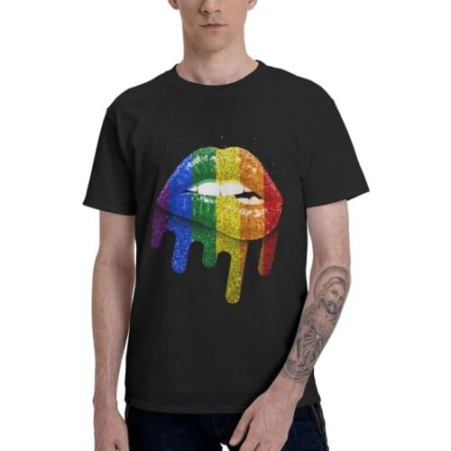 LGBT Rainbow Lip T-shirt Mens Fashion T Shirt Short Sleeve 100% Cotton Gay Pride Tshirt Cool Tee Tops