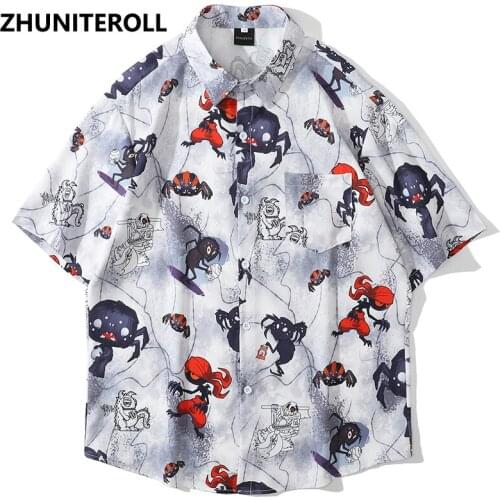 Streetwear Shirt Men Harajuku Funny Gothic Print 2021 Hip Hop Summer Beach Shirt Hawaiian Short Sleeve Fashion Tops Tee Clothing