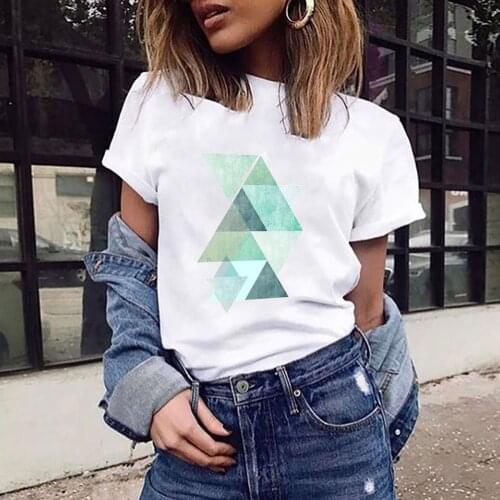 Geometric Graphic Print T-shirts Women Summer 2021 Graphic Tees Funny Shirts For woman tshirts Loose Crew Neck Harajuku Tops
