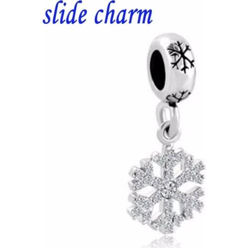 Slide charm Free shipping Christmas gift hexagonal hollow snow flower pendant charm beads fit Pandora bracelet