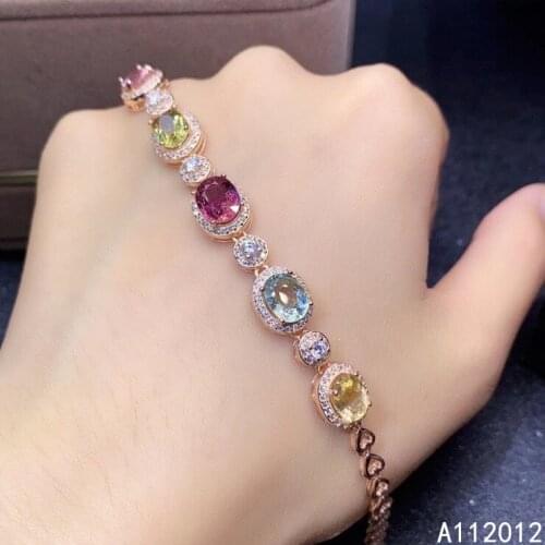 KJJEAXCMY fine jewelry S925 sterling silver inlaid natural tourmaline Girl new fashion hand Bracelet Support test Chinese style