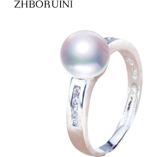ZHBORUINI 2019 Fashion Pearl Ring 8-9mm AAA Zircon Natural Freshwater Pearl Jewelry 925 Sterling Silver Rings For Women Gift