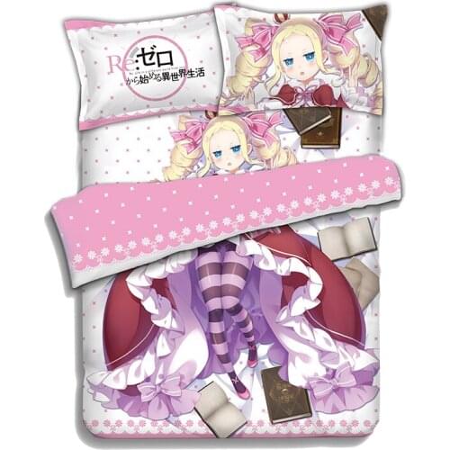 Re Zero Kara Hajimeru Lsekai Seikatsu Anime Bedding Sheet Bedding Sets Bedcover Pillow Case 4PCS