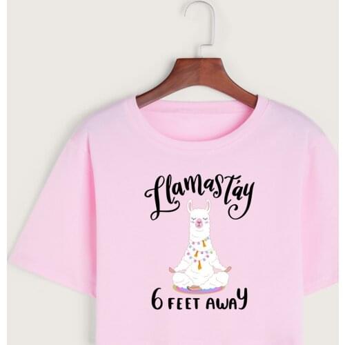 Llama Stay 6 Feet Away Social Distance Womens Crop Shirt Cropped T-Shirt Crop Top Tee Summer Short Sleeve Cotton Tops T-Shirts