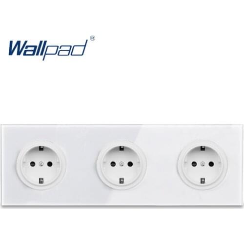 Wallpad L6 Triple 3 Gang EU German Plug Schuko Power Outlet Wall Socket with White Tempered Glass Panel 258*86mm