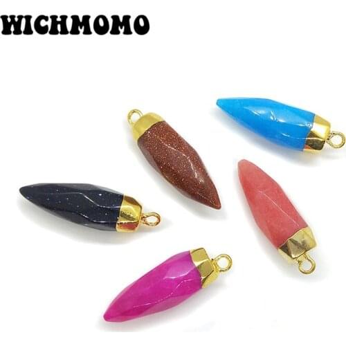 2019 New Fashion 1pcs/lot 26*8mm Natural Stone Water Column Charms Copper Pendant for DIY Earring Necklace Jewelry Accessories