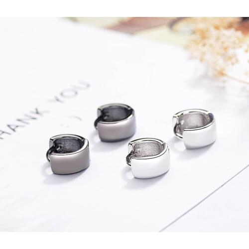 Simple Small Hoop Earrings 925 sterling silver Piercing Black Round Huggies Earring For Women Men Circle Earrings Gift