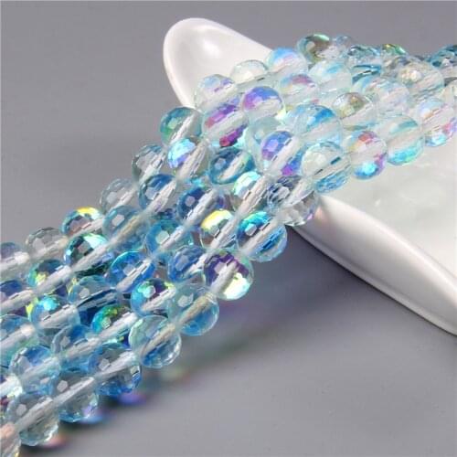 Transparent Light Blue Crystal Round Glass MoonStone Beads 6 8 10 MM DIY Bead Chrams Necklace Bracelets For Women Jewelry Making
