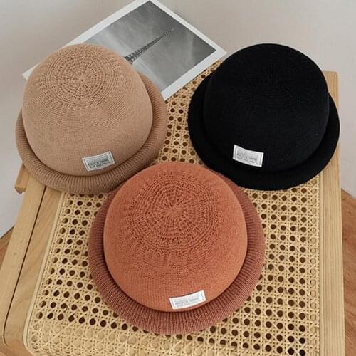 Fisherman Hat Solid Color Portable Cotton Flax Breathable Beanie Hat for Women