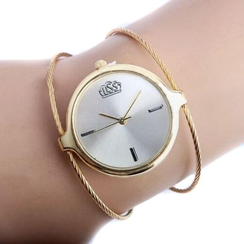 Shellhard Womens Simple Steel Wire Round Dial Watch Analog Stainless Steel Quartz Round Dial Bracelet Bangle Wrist Watch