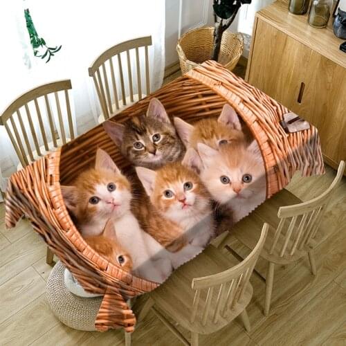 Cute Kittens in the Bamboo Basket Thicken Cotton Tablecloth 3d Dog and Cat Washable Cloth Rectangular and Round Table Cloth