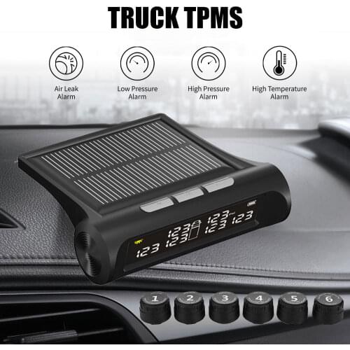 6-Wheel Auto Truck TPMS Wireless Tire Pressure Monitoring System 6PCS Tire Pressure Sensor Solar Charge Car TPMS Alarm Monitor