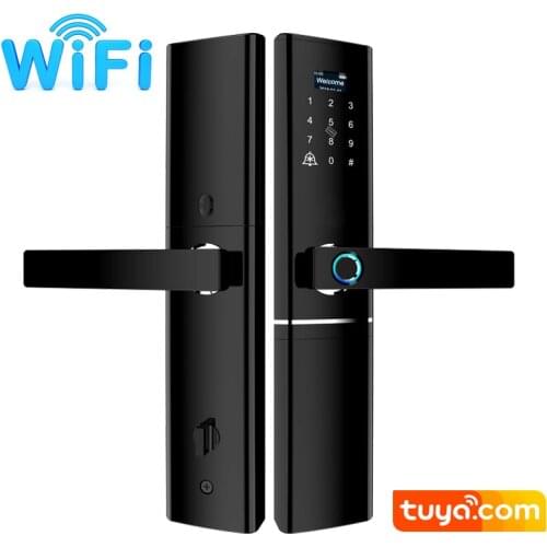 WiFi Fingerprint Smart Doorlock Wireless Remote Control TuYa APP Locks Passcode Card Lock Apartment Rental Electronic Lock Black