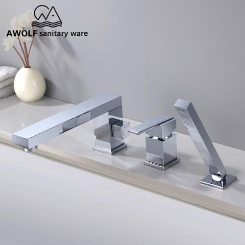 Bathroom Bathtub Faucet Shower Set Solid Brass 3 Pcs Splited Hot Cold Mixer Tap Chrome Shower Basin Faucet Deck Mounted ML8059