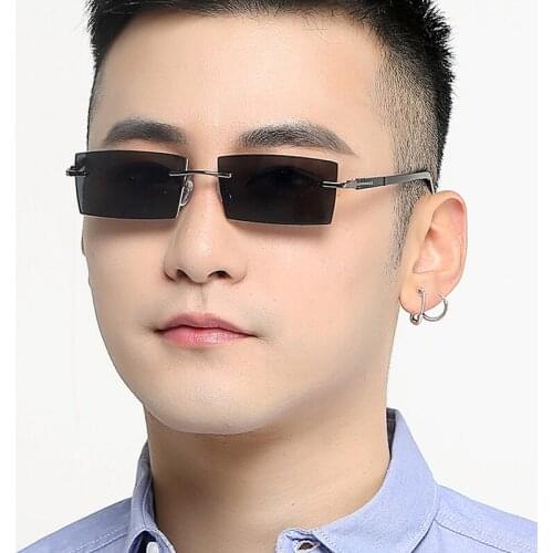 Vazrobe Rimless Polarized Sunglasses Male with Optical Myopia Sun Glasses for Men Driving Shades Frameless Black Brown Lens